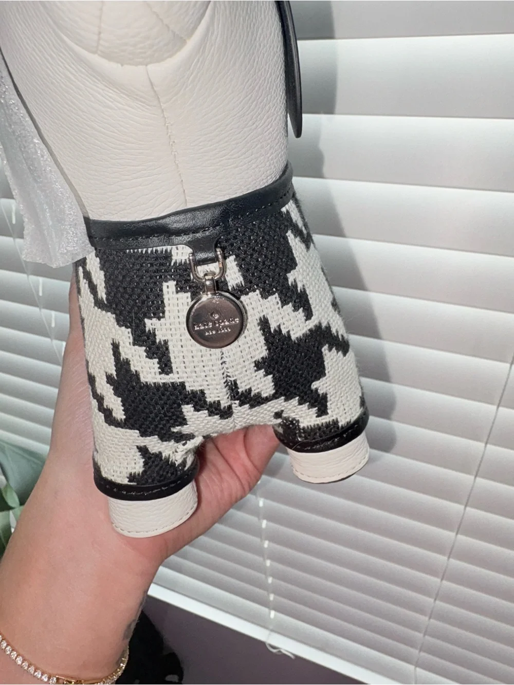 kate spade Black and White Houndstooth Dog-Shaped Crossbody Bag